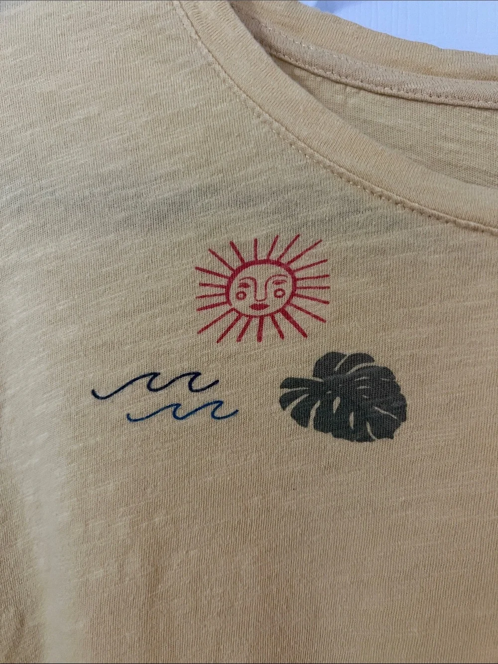 Sonoma Mustard Crewneck Tee with Sun and Palm Accent